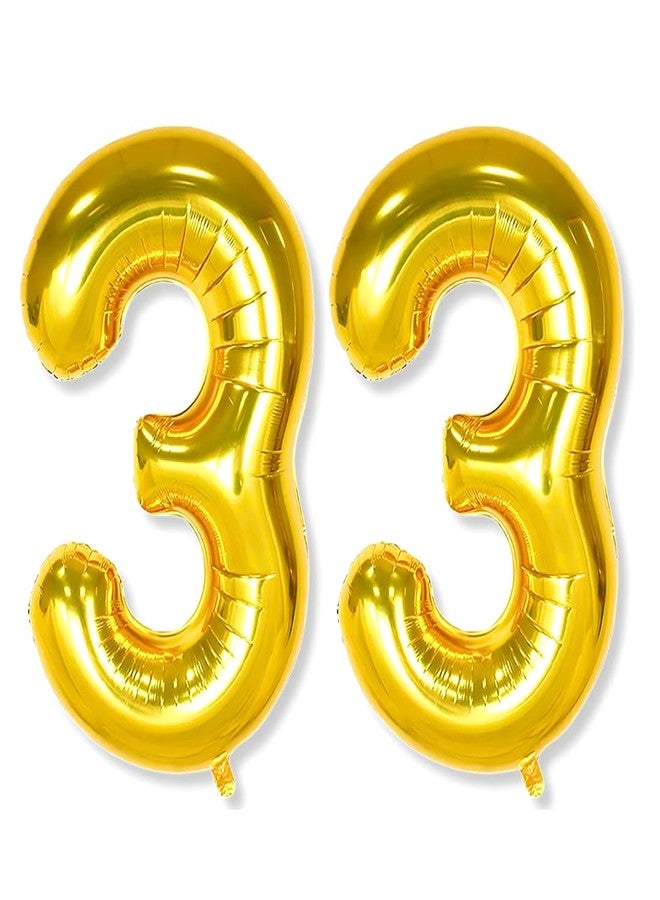 Flyloons 33 number Golden Foil Balloon 16 inch Size Birthday Decoration Items Pack of 2 | 33rd Year Balloons | Thirty Three - Image 1
